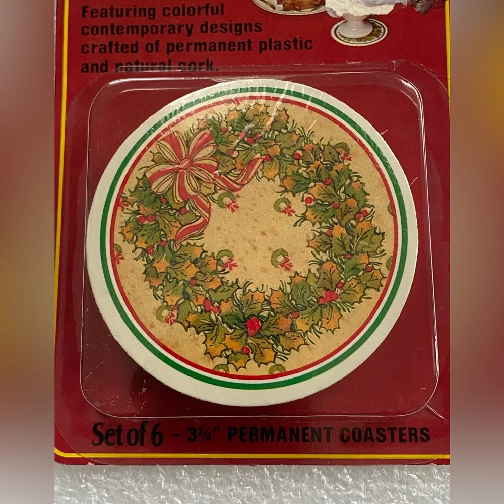 Conimar Set of 6 New HOLIDAY COASTERS Christmas Wreath - Vintage Decor